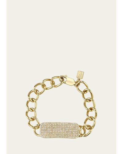 Sheryl Lowe 14k Yellow Gold Pave Diamond Id Tag Bracelet - Natural