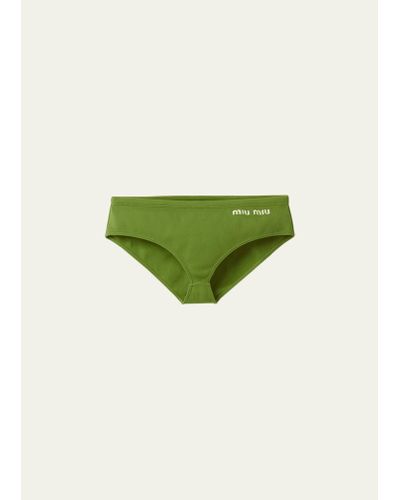 Miu Miu Logo-embroidered Bikini Bottoms - Green