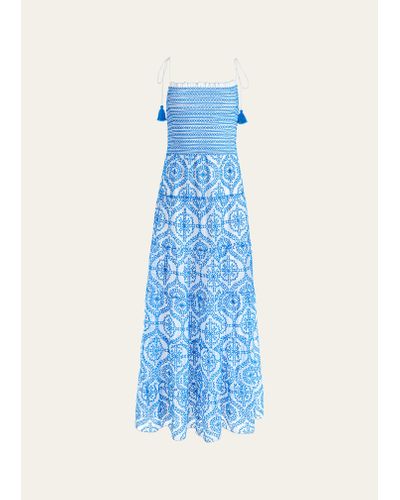 Alice + Olivia Marna Embroidered Tiered Tie-strap Maxi Dress - Blue