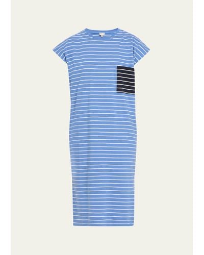 Kule The Honor Short-sleeve Organic Cotton Stripe Midi Dress - Blue