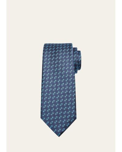 Charvet Silk Micro-geometric Tie - Blue