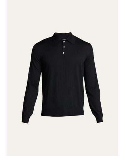 Bergdorf Goodman Long-sleeve Cashmere Polo Sweater - Black