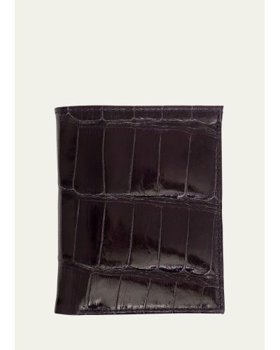 Abas Glazed Alligator Leather Bifold Wallet - Black