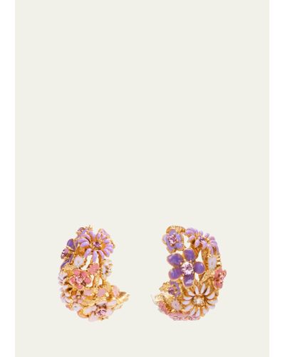 Oscar de la Renta Enamel Flower Hoop Earrings - Pink