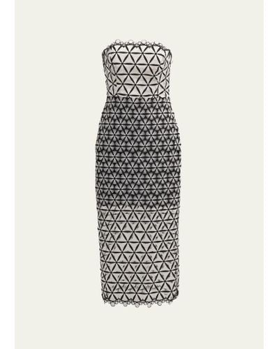 MILLY Strapless Geometric Lace Midi Dress - White