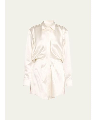 Brandon Maxwell The Nouveau Silk Mini Shirtdress - Natural