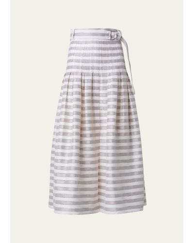Akris Punto Linen Blend Kodak Striped Midi Skirt With Belt - White