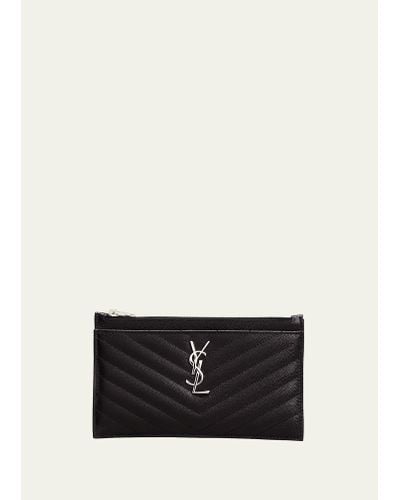 Saint Laurent Ysl Monogram Small Ziptop Bill Pouch In Grained Leather - White