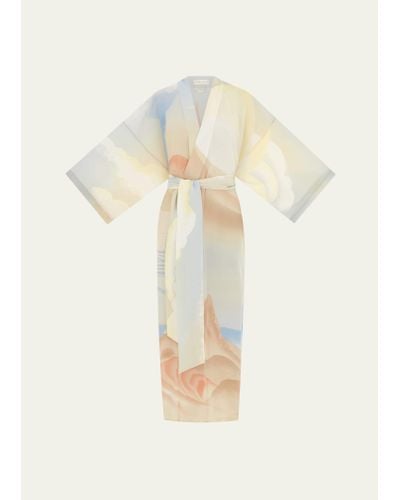Olivia Von Halle Queenie Landscape-print Silk Kimono Robe - White