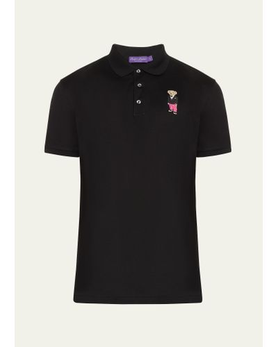 Ralph Lauren Double Mercerized Pique Knit Bear Polo Shirt - Black