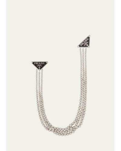 Prada Triangle Ball Chain Brooch Necklace - White