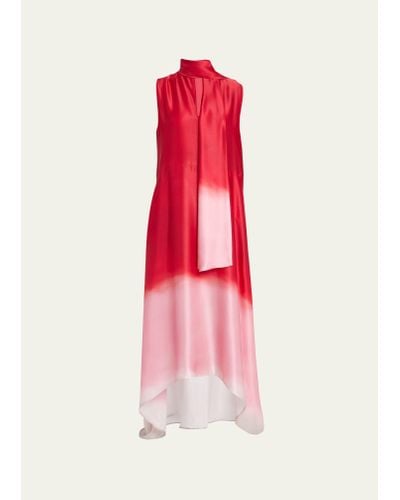 Kiton Ombre Scarf-neck High-low Silk Dress - Pink