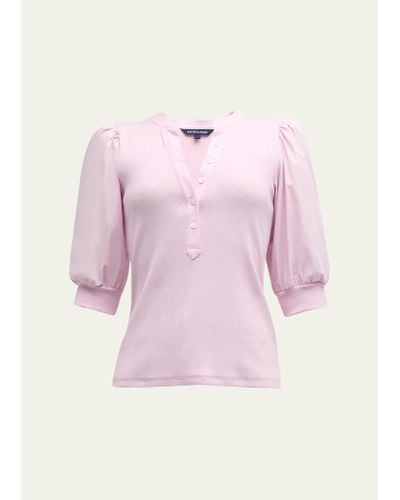Veronica Beard Coralee Puff Sleeve Button-front Top - Pink