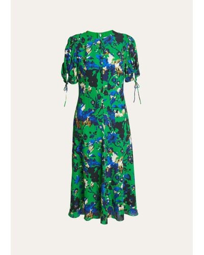 Erdem Floral Print Tie-cuff Midi Dress - Green