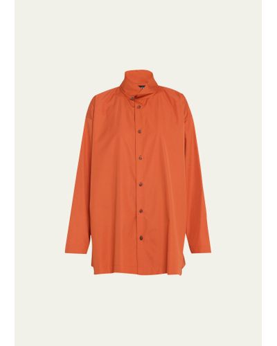 Eskandar Slim A-line Two Collar Shirt With Stepped Insert (long Length) - Orange