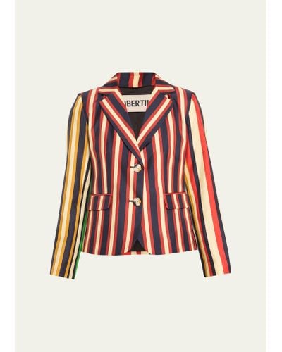 Libertine Eton Striped Short Blazer Jacket - Red