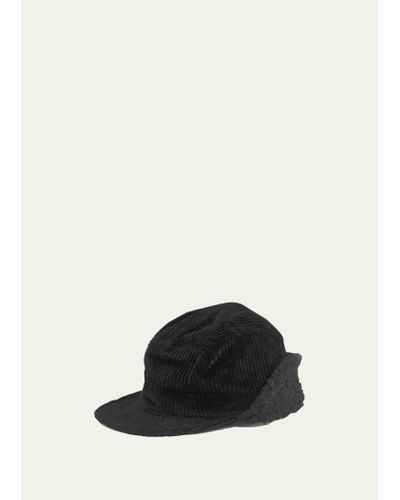 Cableami Corduroy Cap With Fold-down Ear Warmers - Black