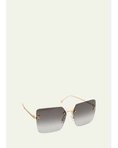 Fendi F Monogram Rimless Metal Butterfly Sunglasses - Natural
