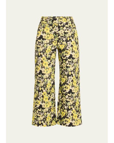 Adam Lippes Alessia Floral Print Twill Pants - Yellow