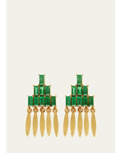 Ileana Makri 18k Grass Mini Spike Baguette Emerald Earrings - Green