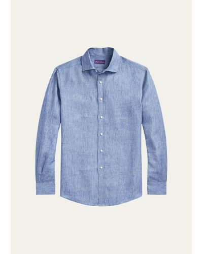 Ralph Lauren Purple Label Linen Chambray Sport Shirt - Blue