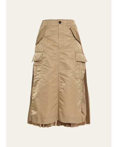 Sacai Nylon-twill Pleated Cargo Midi Skirt - Natural