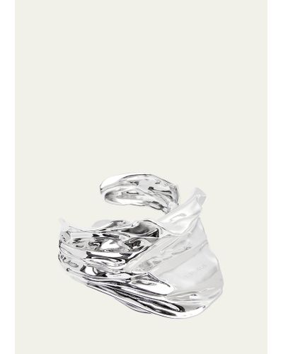 Loewe Silver Pleated Fan Cuff Bracelet - White