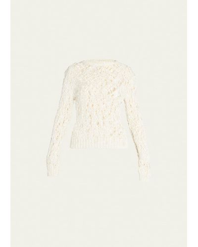 Tom Ford Long-sleeve Openwork Lace Silk Top - Natural