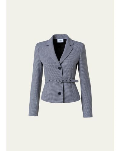Akris Punto Micro Houndstooth Pebble Crepe Belted Single-breasted Jacket - Blue