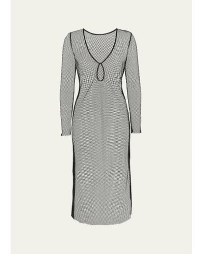 L'Agence Sara Crystal Crochet Long-sleeve Dress - Gray