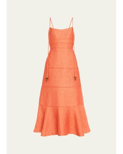 Alexis Vereda Sleeveless Strappy Tiered Jacquard Midi Dress - Orange