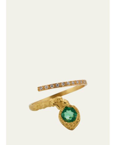 Elhanati Eva Ring In 18k Solid Yellow Gold With 4.4mm Emerald And Top Wesselton Vvs Diamonds - Multicolor