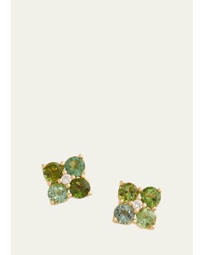 Jamie Wolf 18k Yellow Gold Green Tourmaline Cluster Stud Earrings With Diamonds
