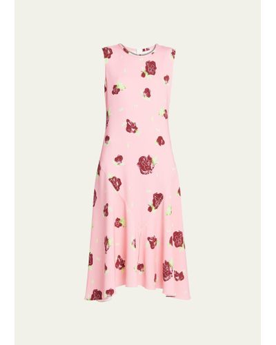 Marni Floral-print Midi Dress With Asymmetric Hem - Pink