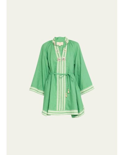 Hannah Artwear Lumi Embroidered Linen Mini Dress - Green