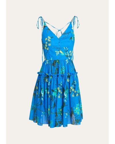 Erdem Floral-print Tie-straps Tiered Sleeveless Dress - Blue