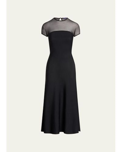 Ralph Lauren Collection A-line Midi Dress With Mesh Detail - Black