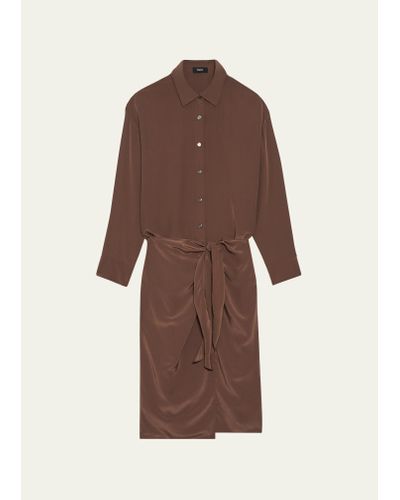 Theory Sarong Wrap-skirt Knee-length Shirtdress - Brown
