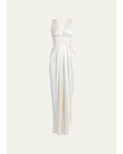 Dolce & Gabbana Gathered Crepe Satin Column Dress - White