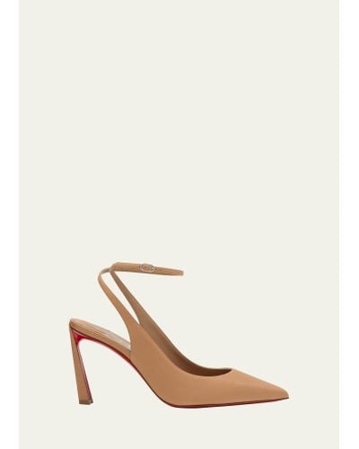Christian Louboutin Condora Leather Red Sole Ankle-strap Pumps - Natural