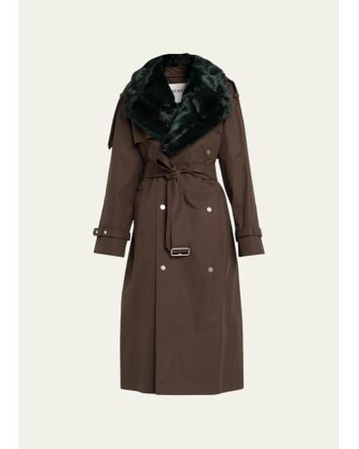 Burberry Kennington Trench Coat With Faux Fur Collar - Brown