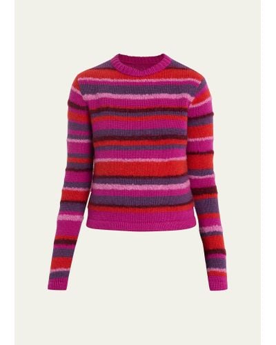The Elder Statesman Mixed-yarn Striped Crewneck Sweater - Red