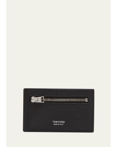 Tom Ford T Line Two-tone Grained Leather Zip Card Holder - Black