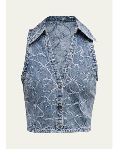 Ramy Brook Deacon Floral-embroidered Denim Vest - Blue