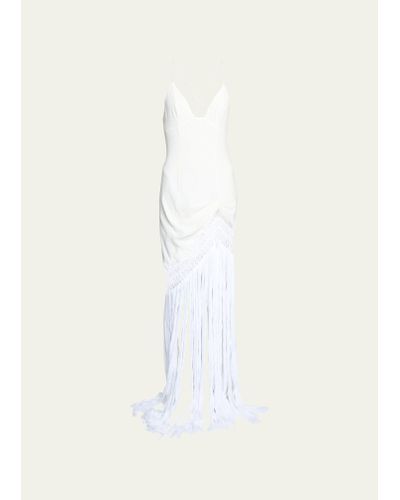 Loewe X Paula's Ibiza V-neck Maxi Dress With Long Fringe Detail - White