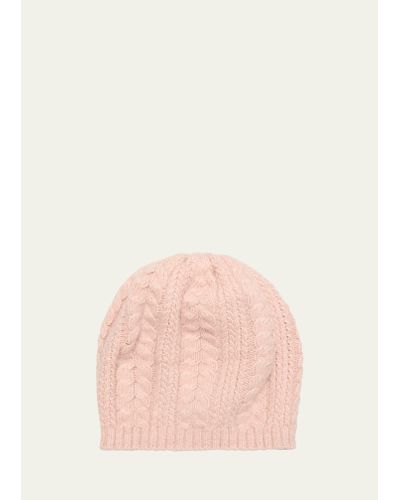 Portolano Cable Knit Cashmere Beanie - Pink