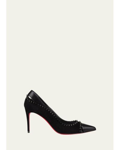 Christian Louboutin Duvettina Leather Spike Red Sole Pumps - Black