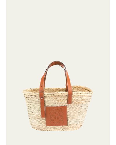 Loewe Basket Small Bag In Palm Leaf With Leather Handles - Natural