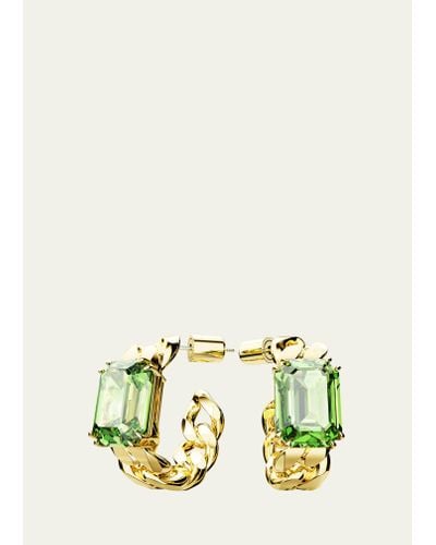 Swarovski Millenia Gold-tone Octagon-cut Green Crystal Chain Hoop Earrings