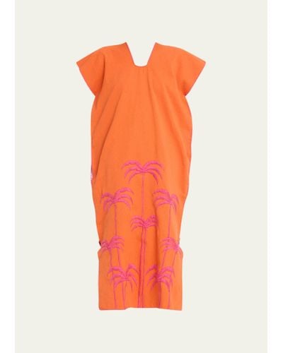 Pippa Holt Single-panel Palm Tree Embroidered Midi Kaftan - Orange